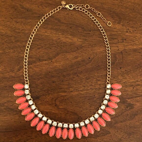 J.Crew | Coral Rhinestone Statement Necklace | 18” Adjustable - Picture 2 of 3